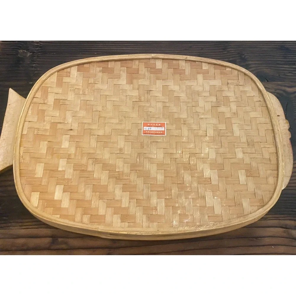 VTG Bamboo/Rattan/Wicker Vtg 1950 Zhejjang Fish Moutif Tray Made in ROC